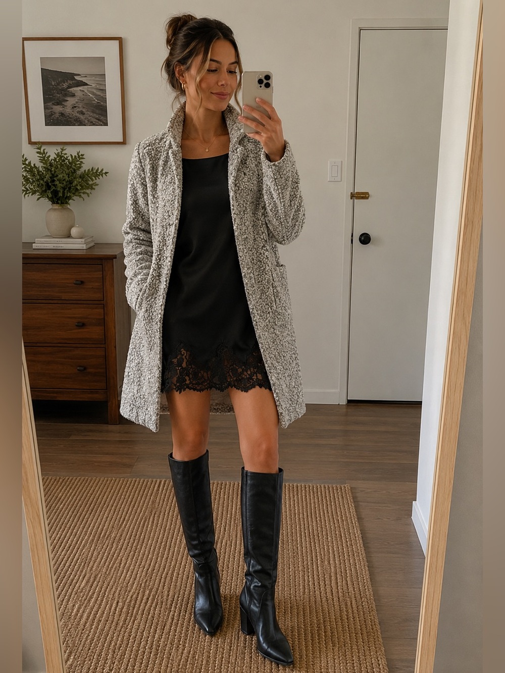 LOFT Petite Marled Boucle Funnel Neck Coat